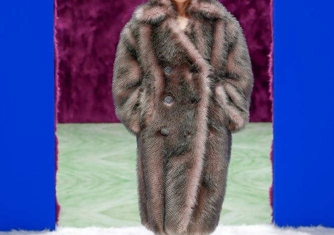 clothing apparel person human fur coat