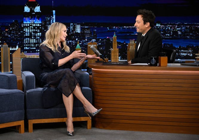 Comedian Chelsea Handler during an interview with host Jimmy Fallon on Tuesday, May 14, 2024.