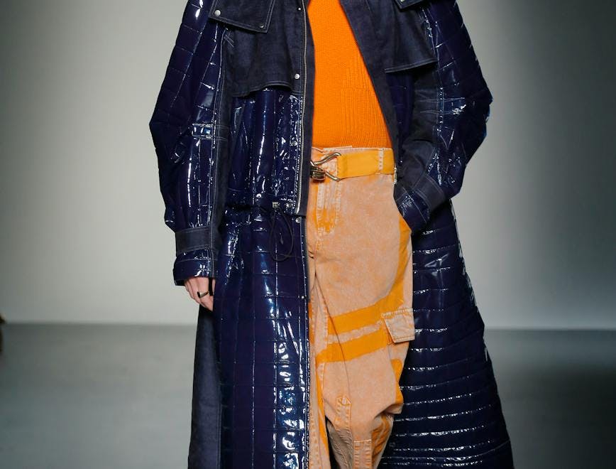 feng chen wang new york fashion week fw18 02/06/2018 clothing apparel coat overcoat sleeve person human