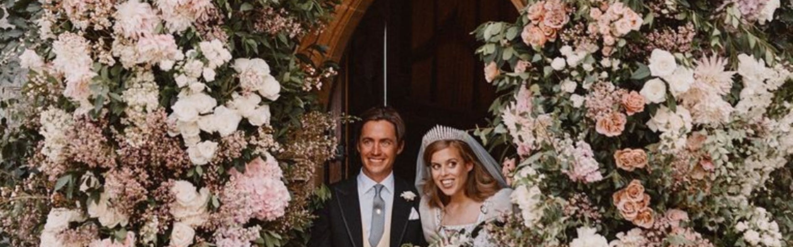 Princess Beatrice wearing the Queen Mary Fringe Tiara at her wedding ceremony