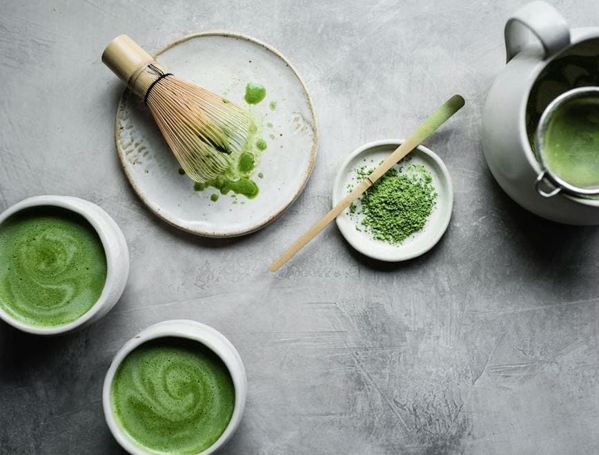 spoon cutlery plant vase pottery jar green tea beverage drink