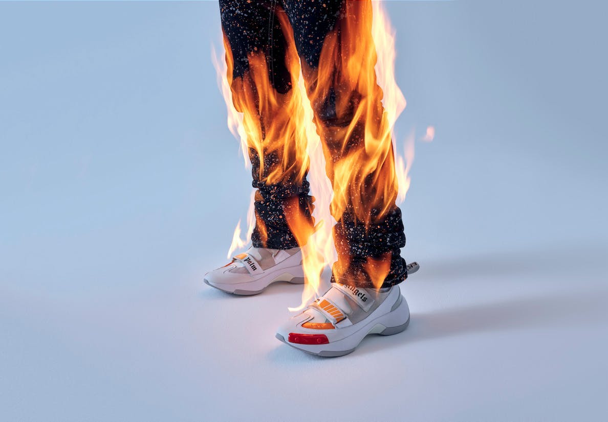 clothing apparel shoe footwear fire person human flame
