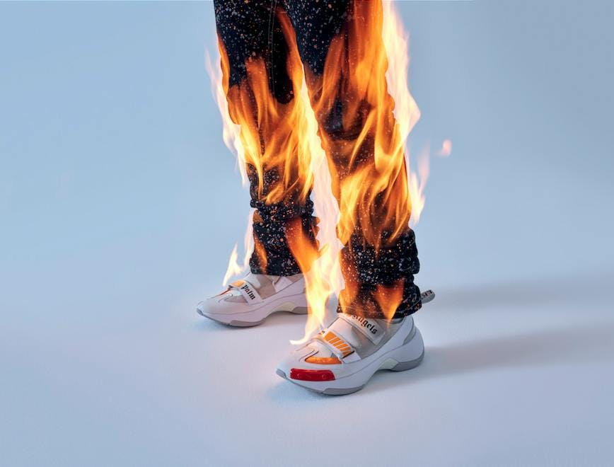 clothing apparel shoe footwear fire person human flame