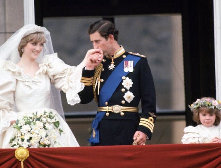 Princess Diana Wedding Dress; Princess Diana at her wedding to King Charles III.