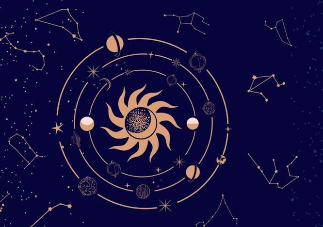 Astrology zodiac chart on a blue backgroud