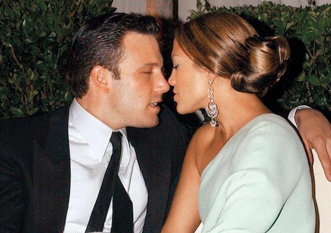 Ben Affleck and Jennifer Lopez about to share a kiss