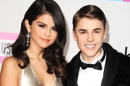 Selena Gomez and Justin Bieber on a red carpet