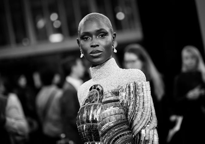 jodie turner smith close up in black and white