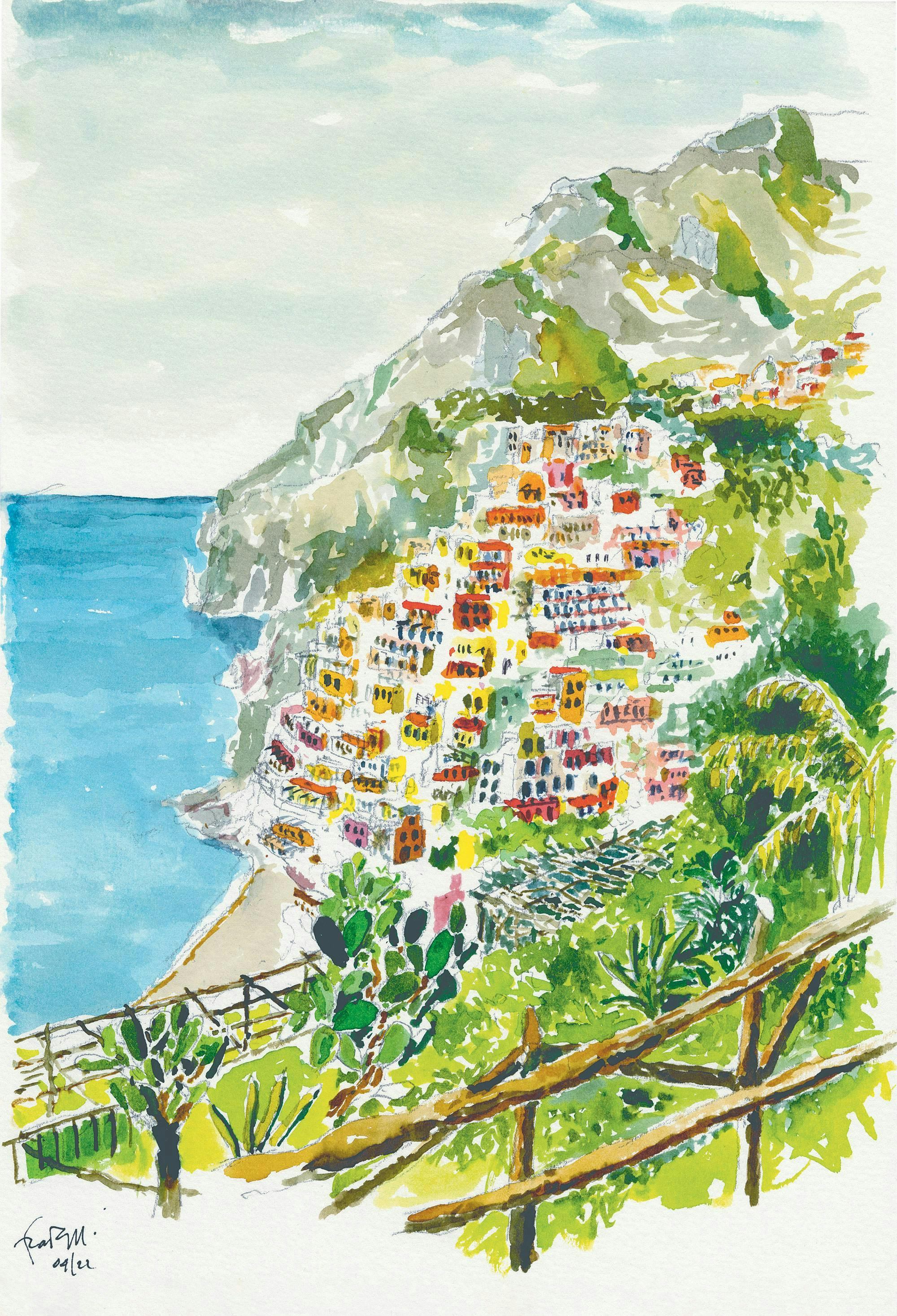 painting of an Italian hillside