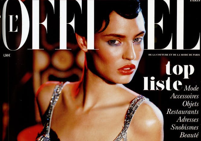 Model wearing a sequin top for L'Officiel Magazine cover for 2005 edition