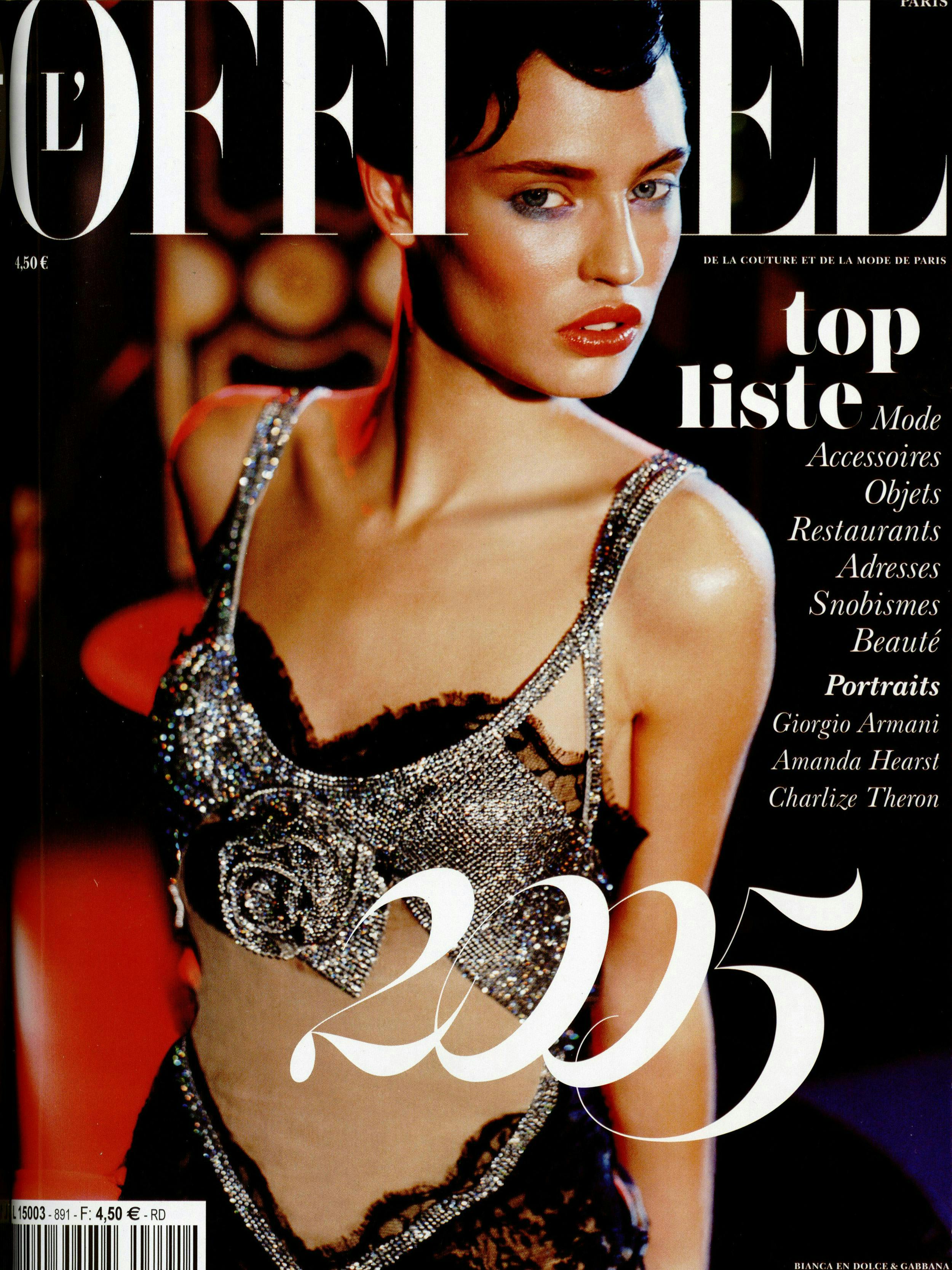 Model wearing a sequin top for L'Officiel Magazine cover for 2005 edition