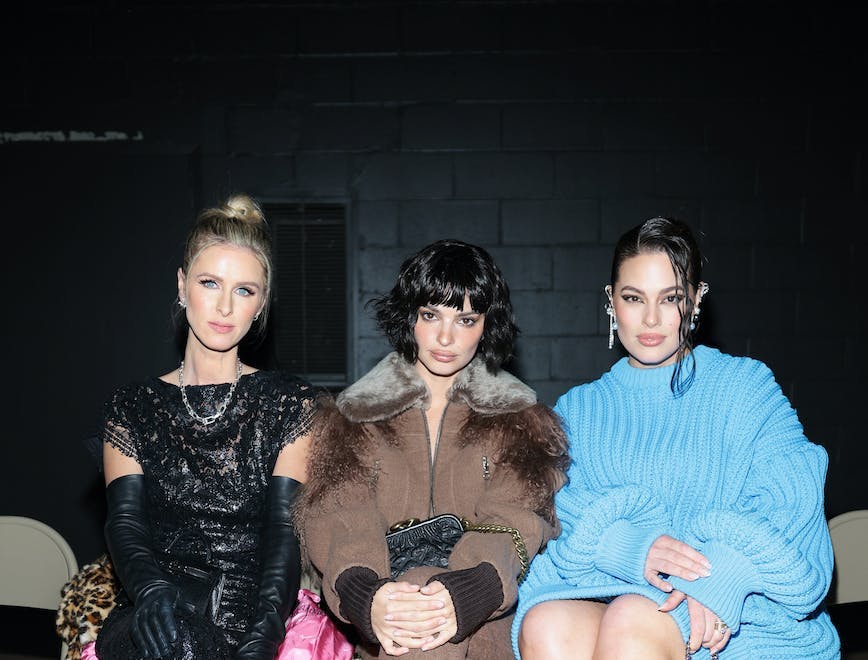 Nicky Hilton Rothschild, Emily Ratajkowski, and Ashley Graham at the Marc Jacobs Fall/Winter 2023 show. Photo via Getty Images.