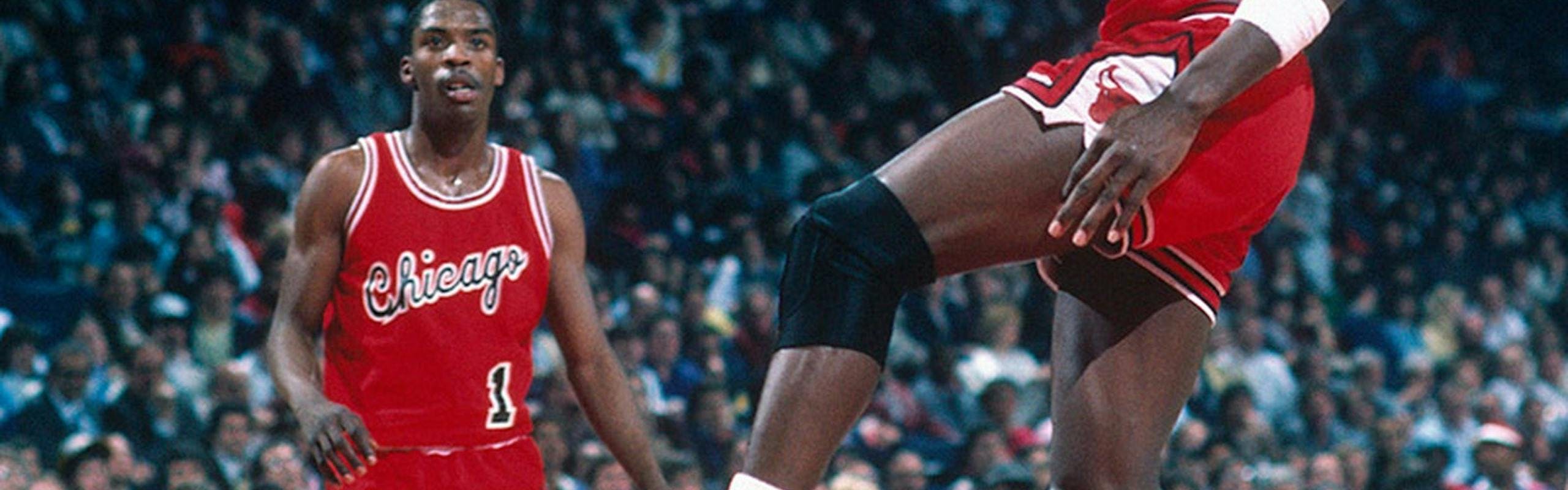 Michael Jordan playing basketball.