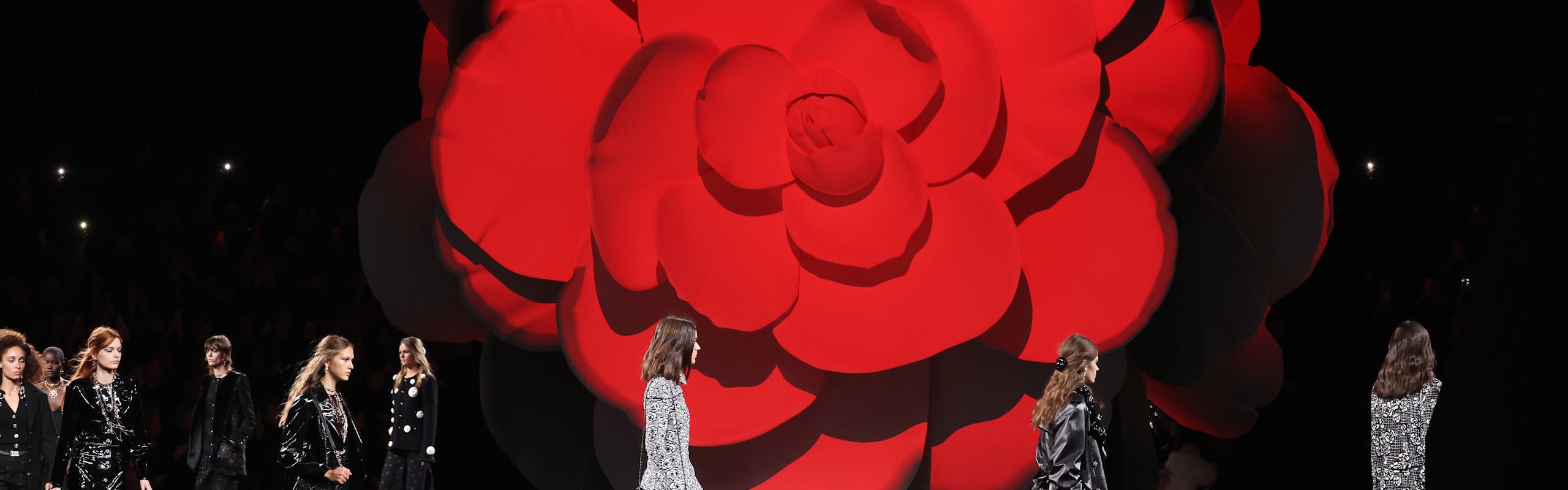 Chanel show red camellia flower