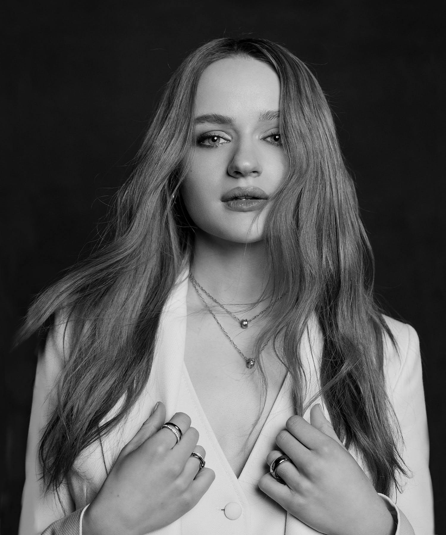 Joey king black and white photo