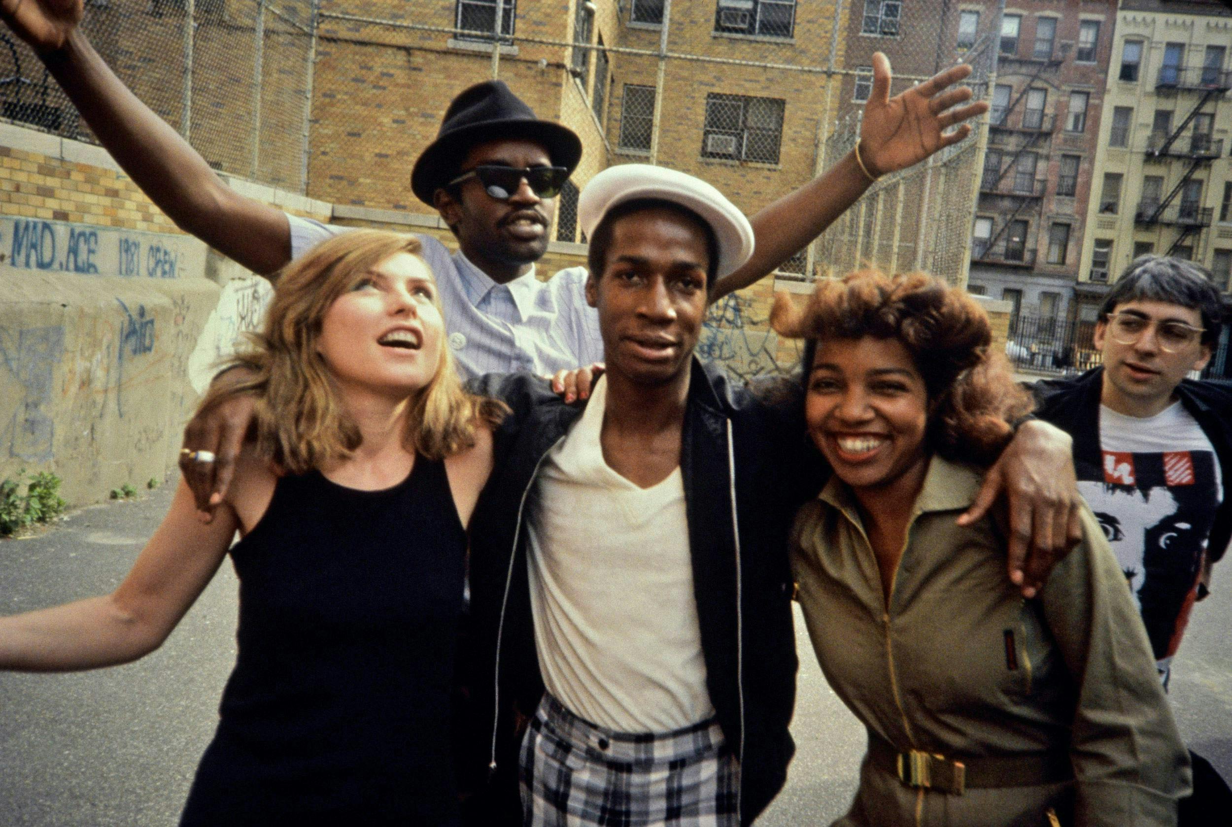 “Grand Master Flash, Debbie Harry, Fab 5 Freddy, Chris Stein of Blondie and friend,” 1981, by Charlie Ahearn.