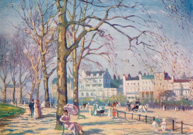 Painting of Hyde Park in the spring.