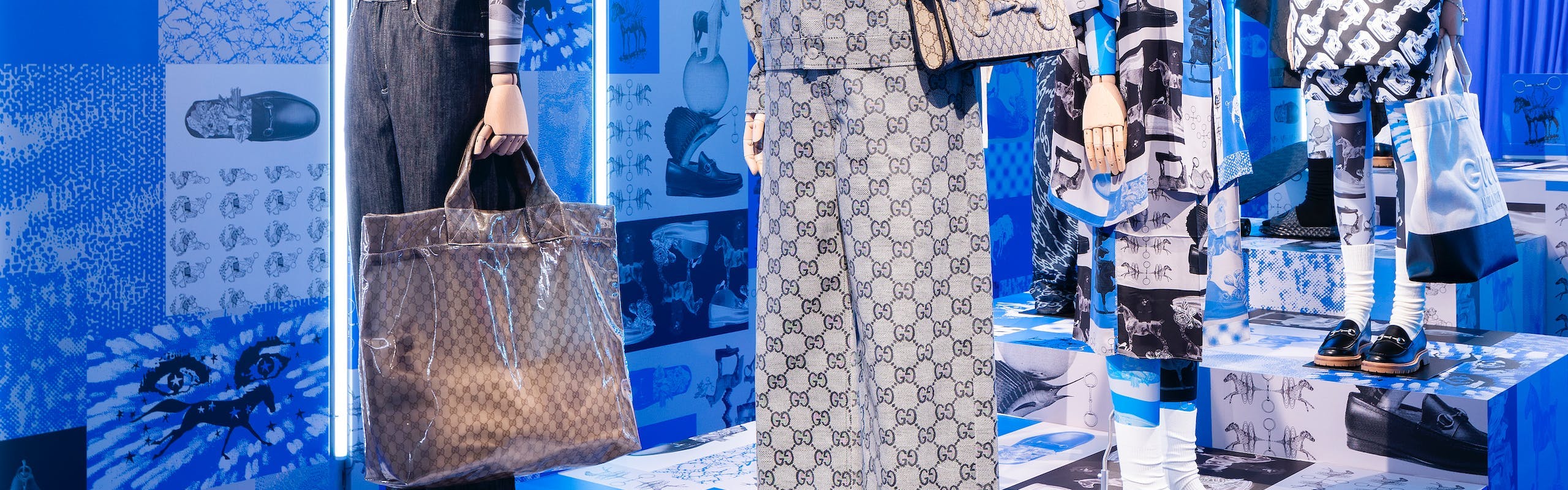 An exhibit with Gucci clothes.