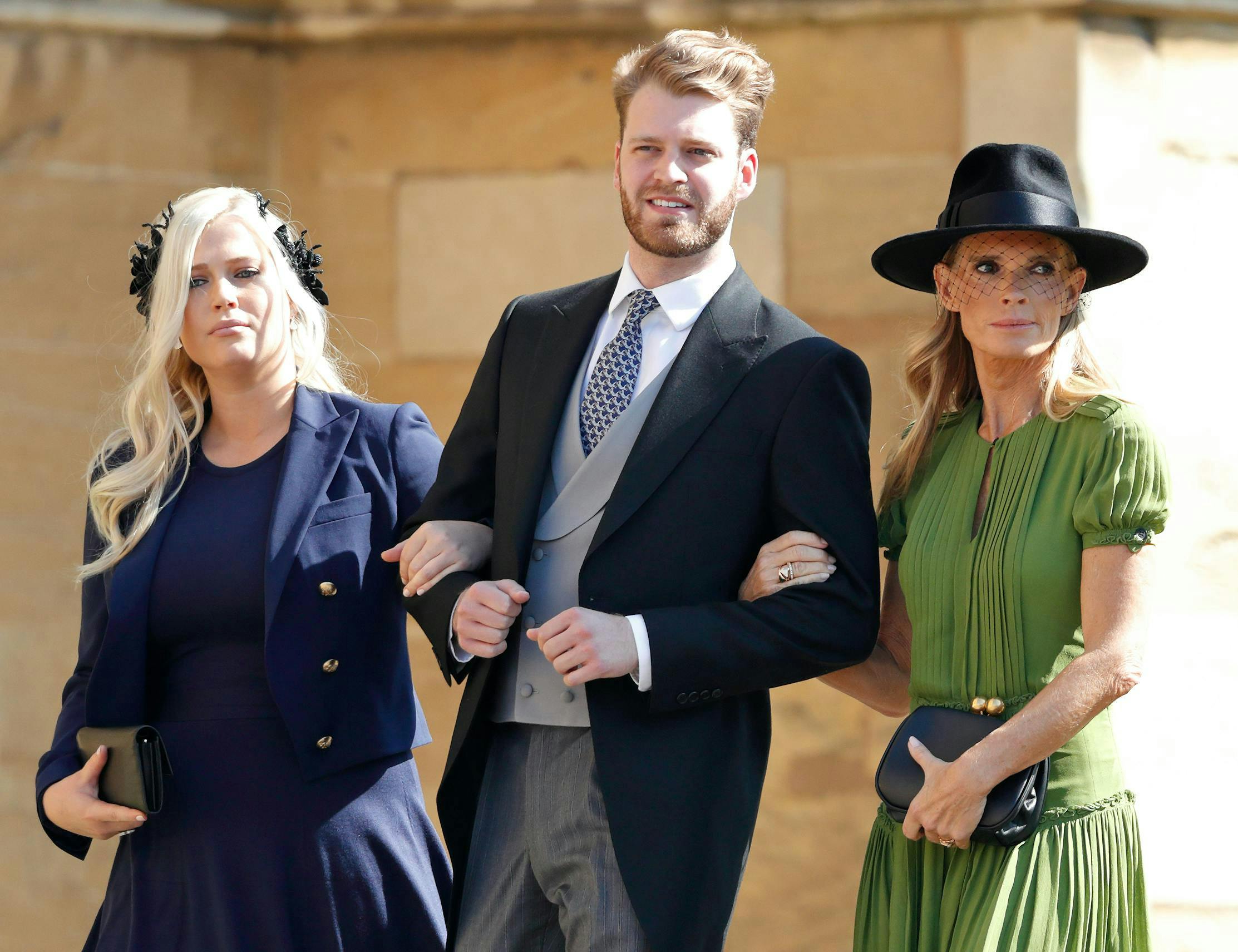 Louis Spencer with his mother and sister at the wedding of Prince Harry and Megan Markle in May of 2018.