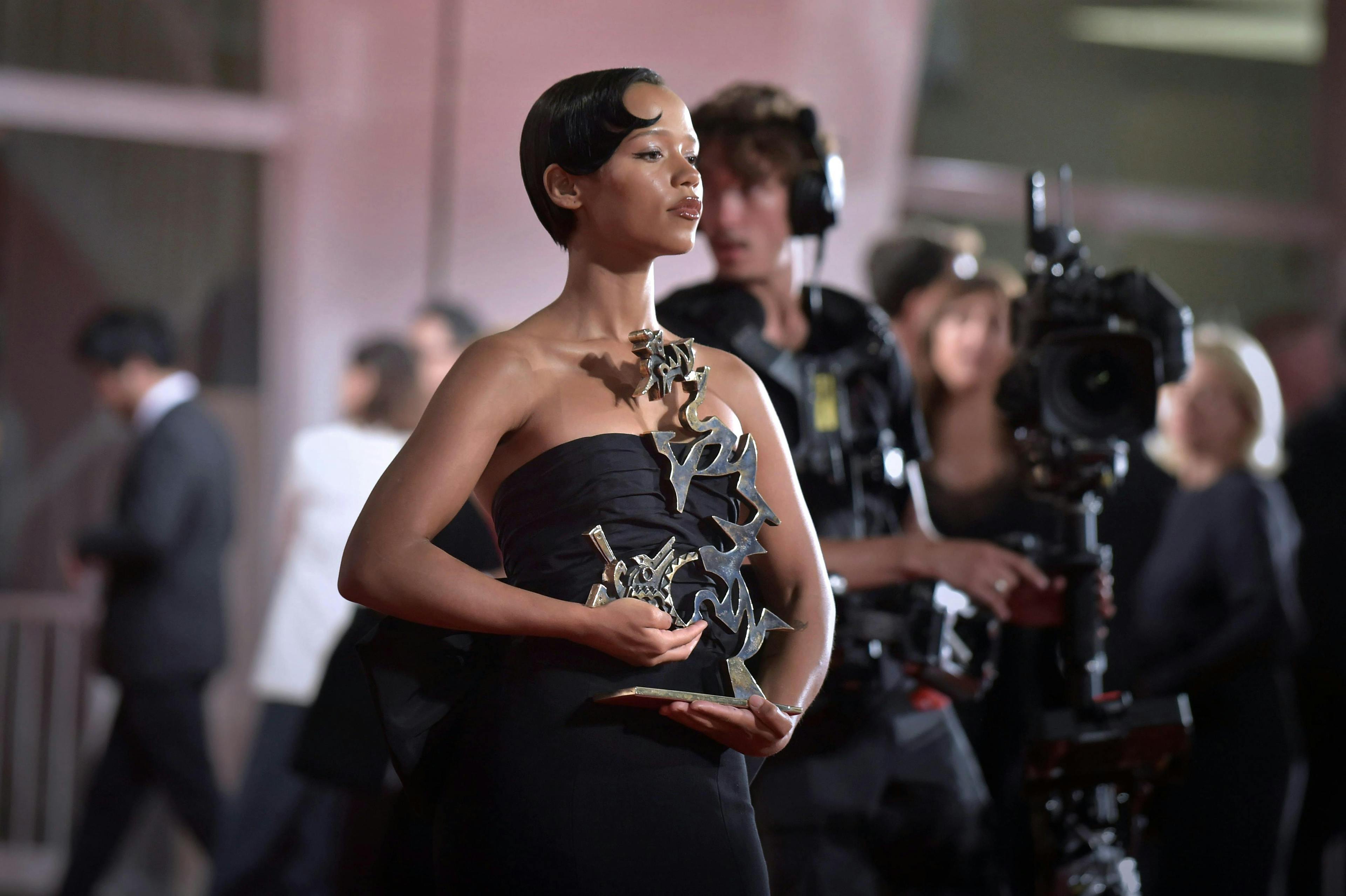 Venice Film Festival 2023; Canadian actress Taylor Russell at the 79th Venice Film Festival after winning the Marcello Mastroianni Award for emerging performers 2022.