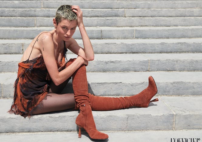 Emma Corrin Acne Studios dress Hermès boots