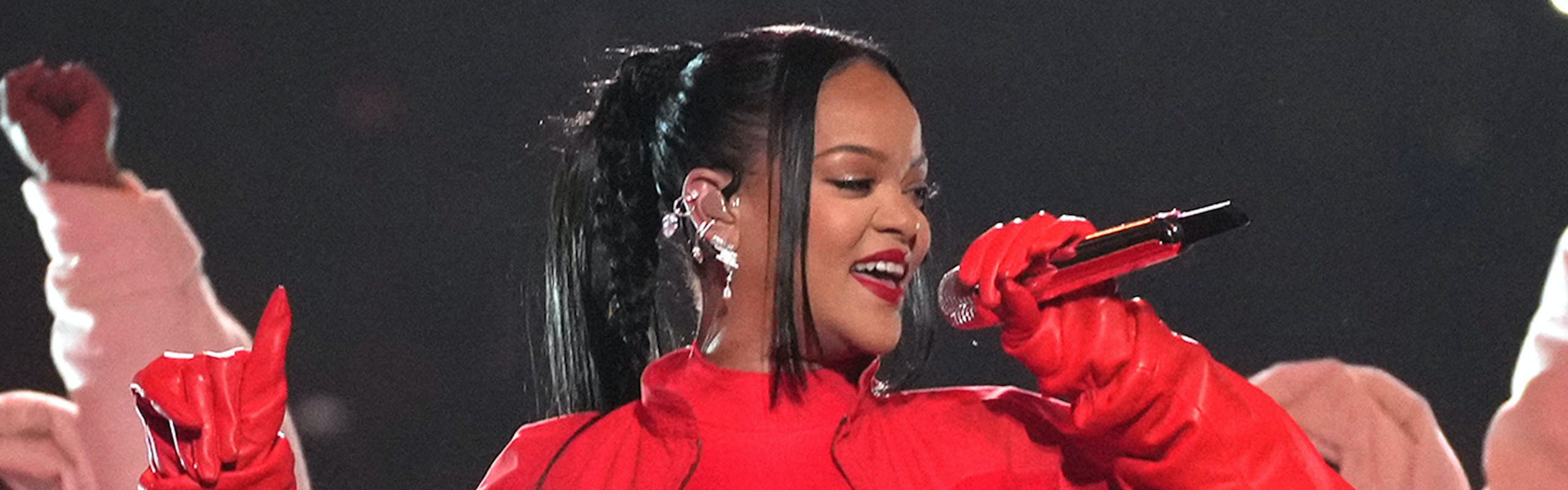 Rihanna performing at the Super Bowl Halftime show in 2023. Photo: Getty Images.
