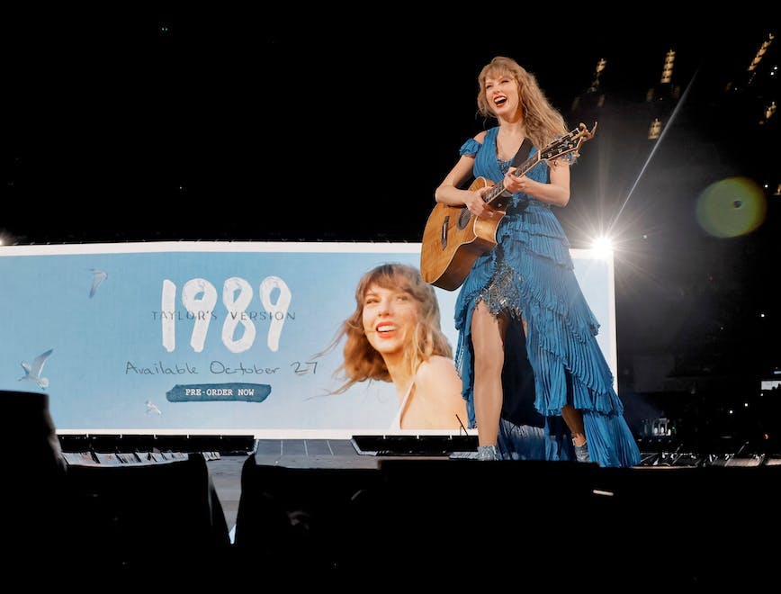Taylor Swift '1989 (Taylor's Version)' blue outfits; Taylor Swift announces release of '1989 (Taylor's Version)' at final U.S. leg of the Eras Tour.