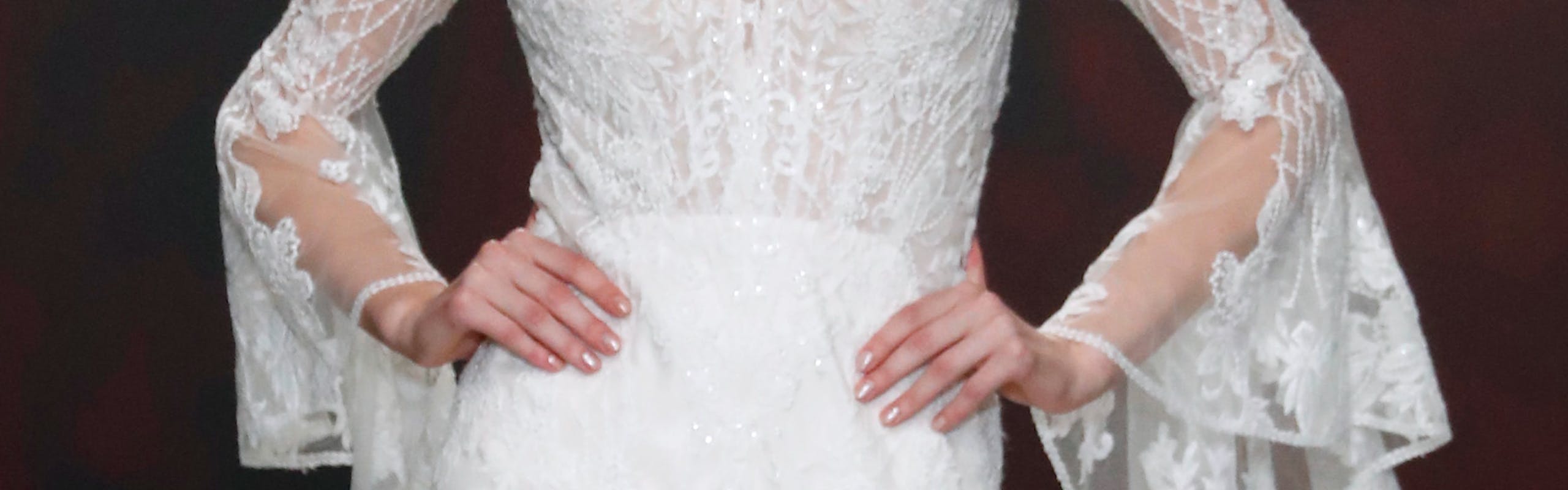 Wedding nails for a bride, white couture bridal gown.