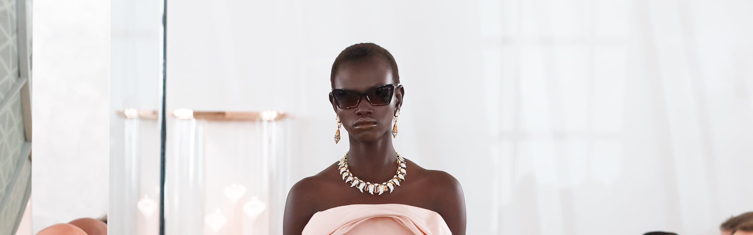 model in pink givenchy gown and tiffany and co jewelry