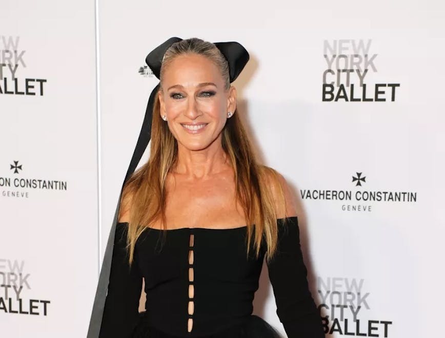 sarah jessica barker in black tulle dress and big bow at ballet event