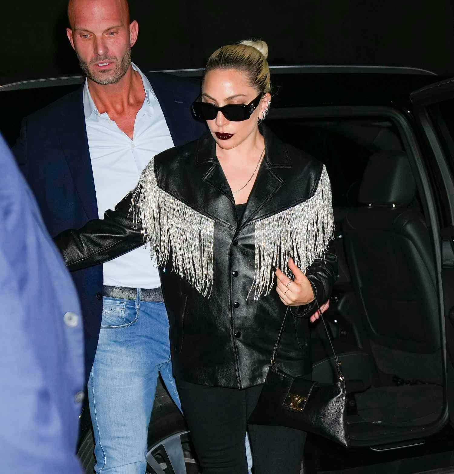 lady gaga at snl afterparty in fringe cowgirl jacket