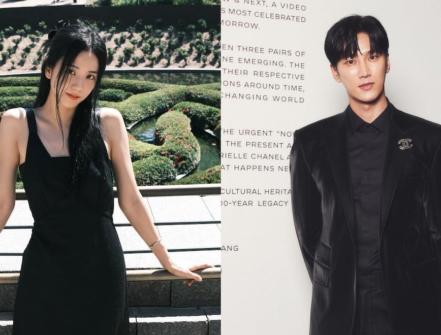Jisoo in a black dress and Ahn Bo-hyun in a black suit