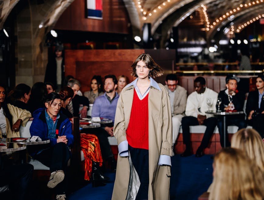 pmcarc rtw fall 2024 nyfw tommy hilfiger ambiance topics new york shoe adult male man person female woman glasses coat hat