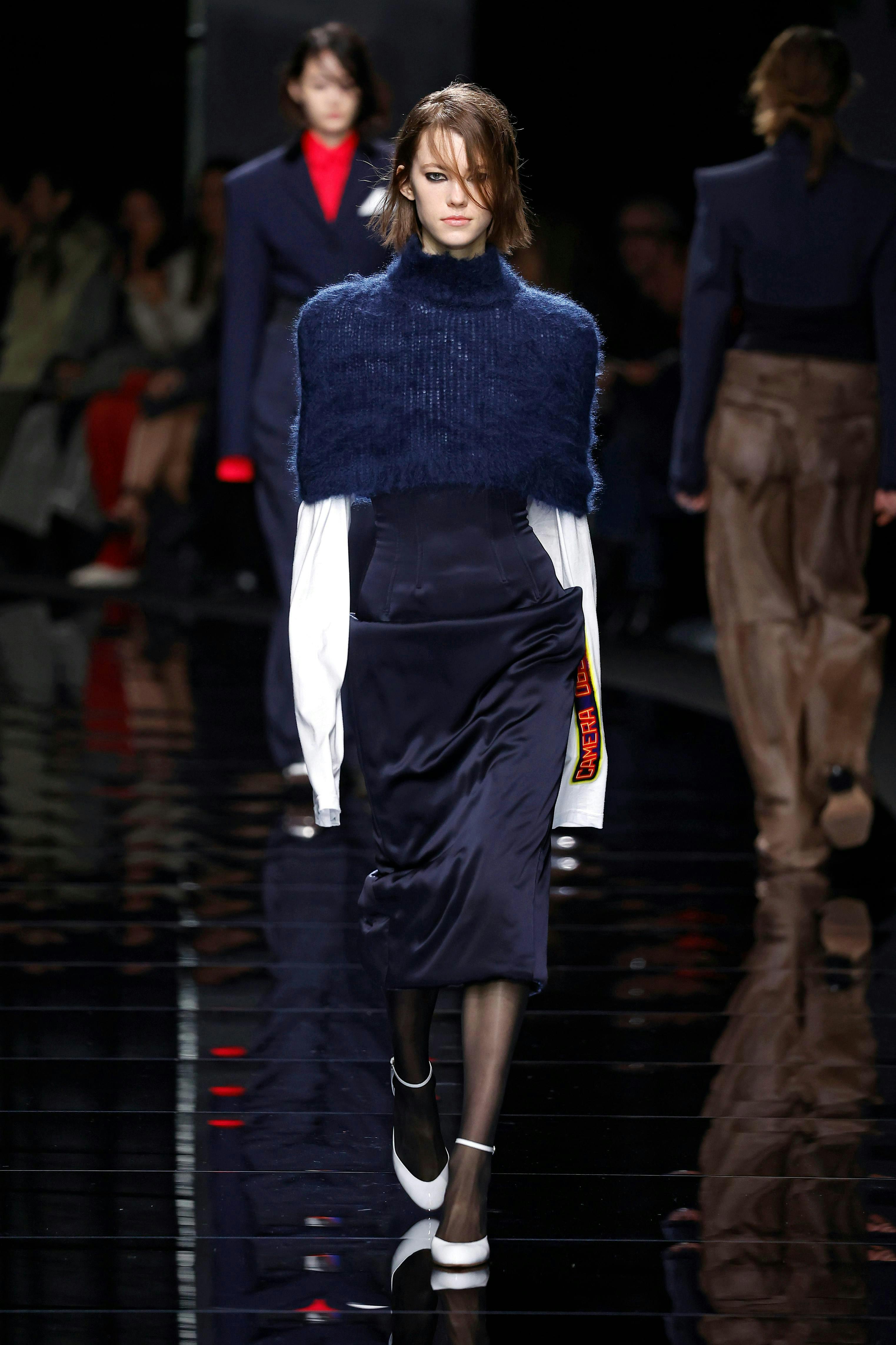 milan fashion adult female person woman long sleeve sleeve knitwear sweater coat