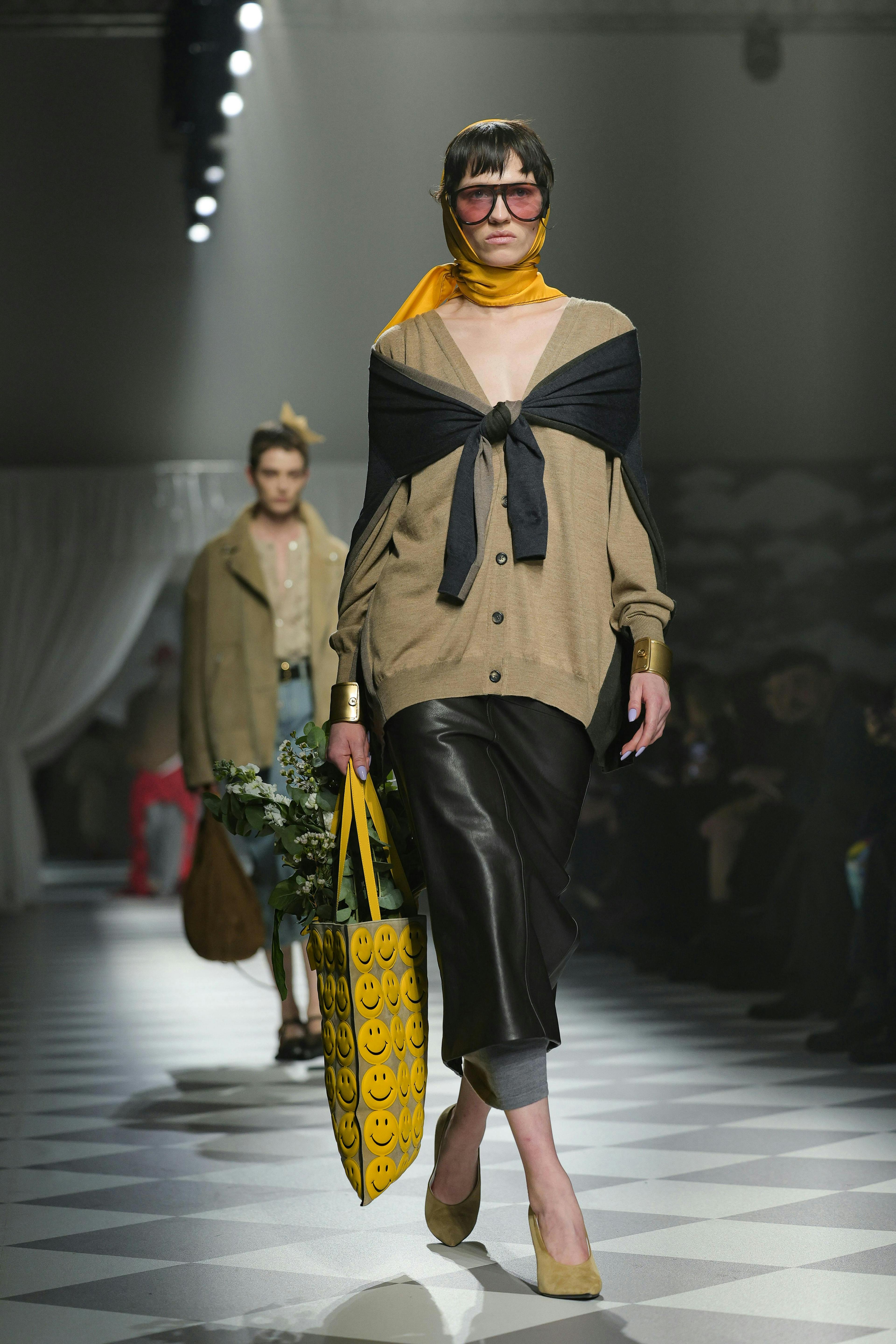 milan fashion bag handbag adult male man person long sleeve high heel purse