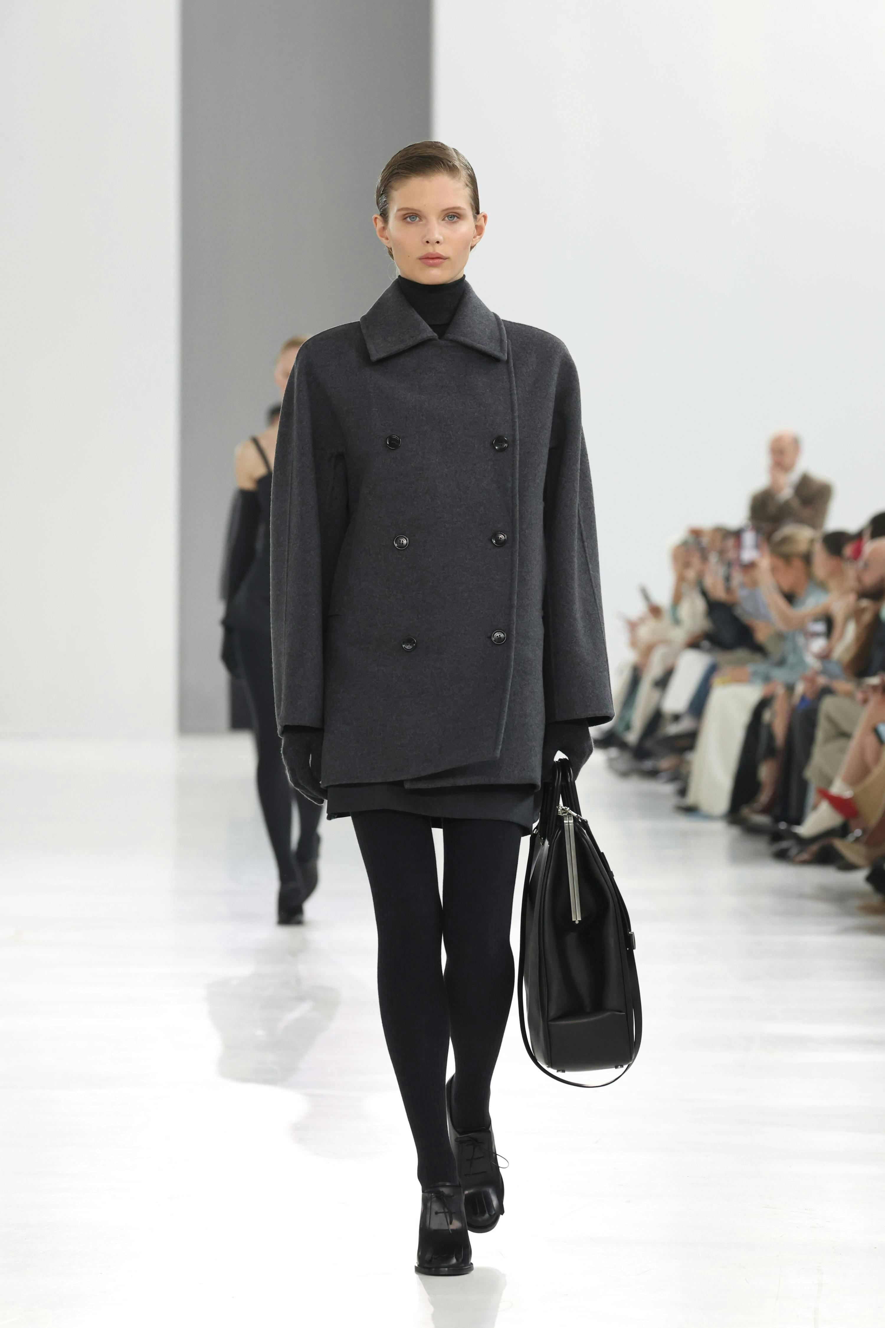 milan coat adult female person woman fashion long sleeve handbag overcoat man