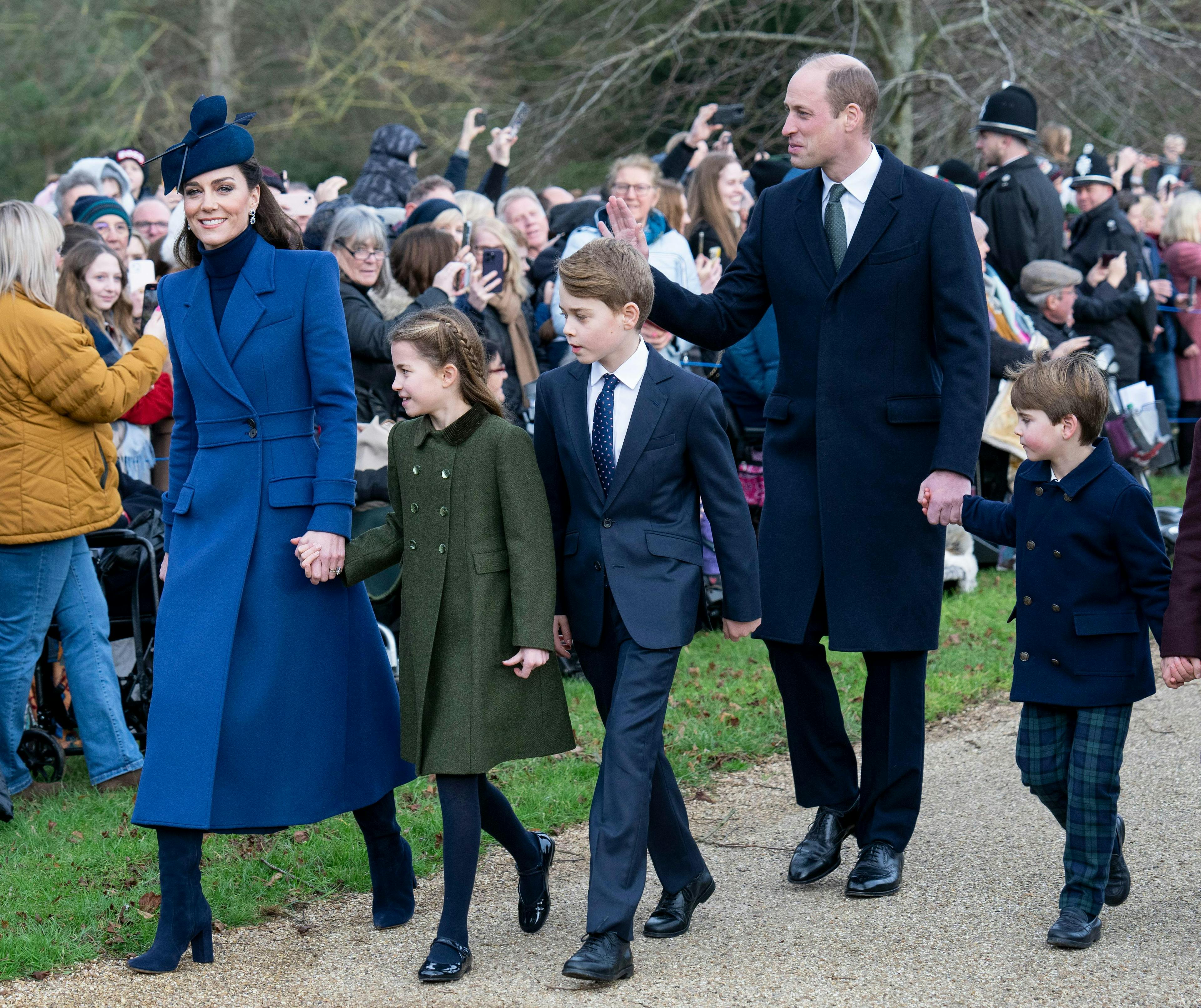 Prince William, Princess William and their three children on Christmas Day.